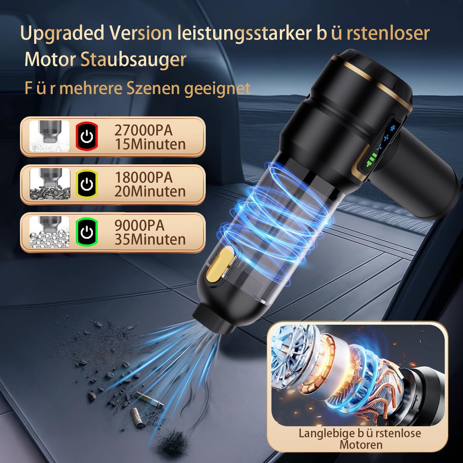 Handstaubsauger Akku 27000Pa Kabellos Mini Staubsauger 220000 U/min Elektrische Staubgebläse für Auto