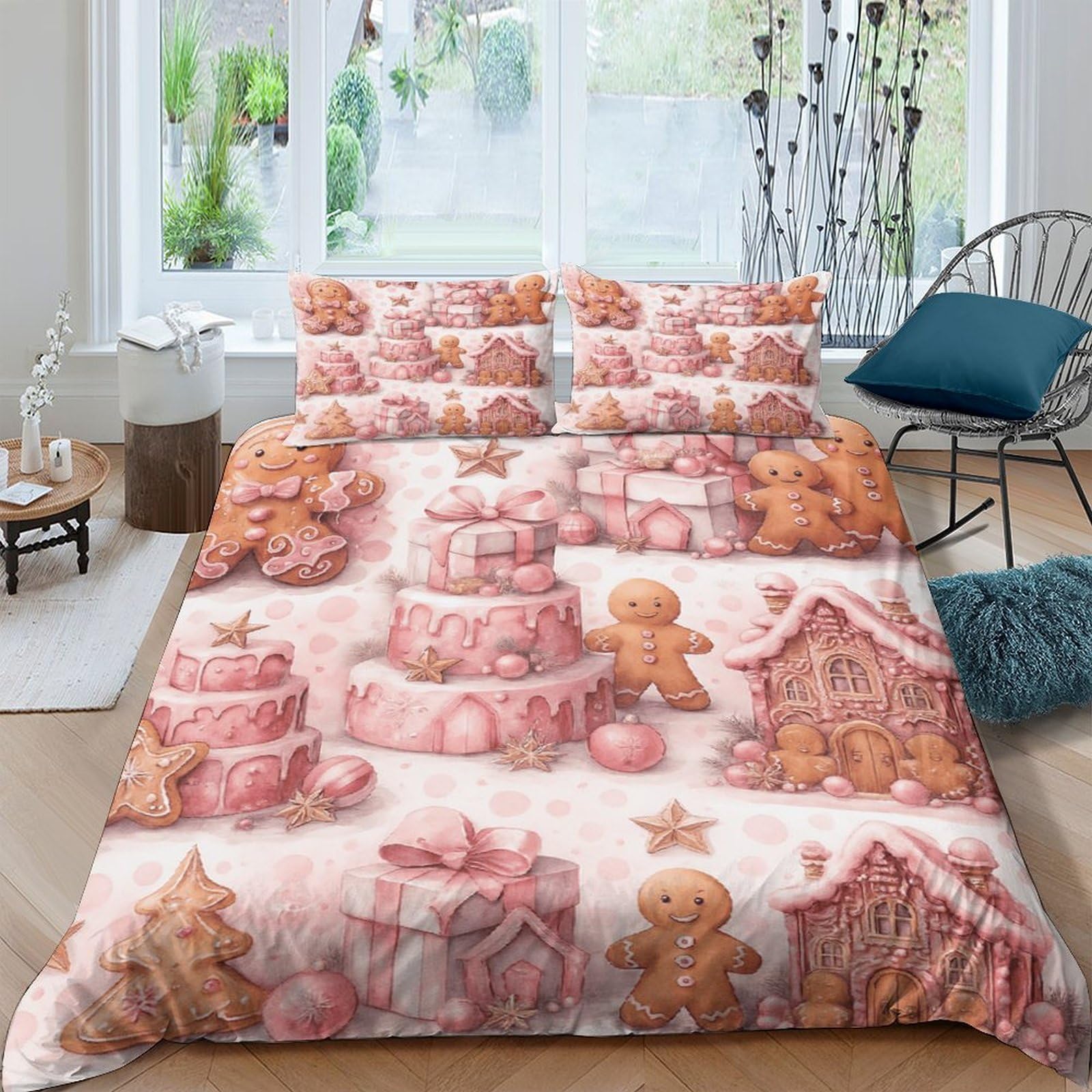 Ctjqhvkz Style-4 3D Printed Gingerbread House Fitted Sheet Microfiber Soft Christmas Cookie Bed Cover For Bedroom Dorm Mattress Decor Single（135X200cm）