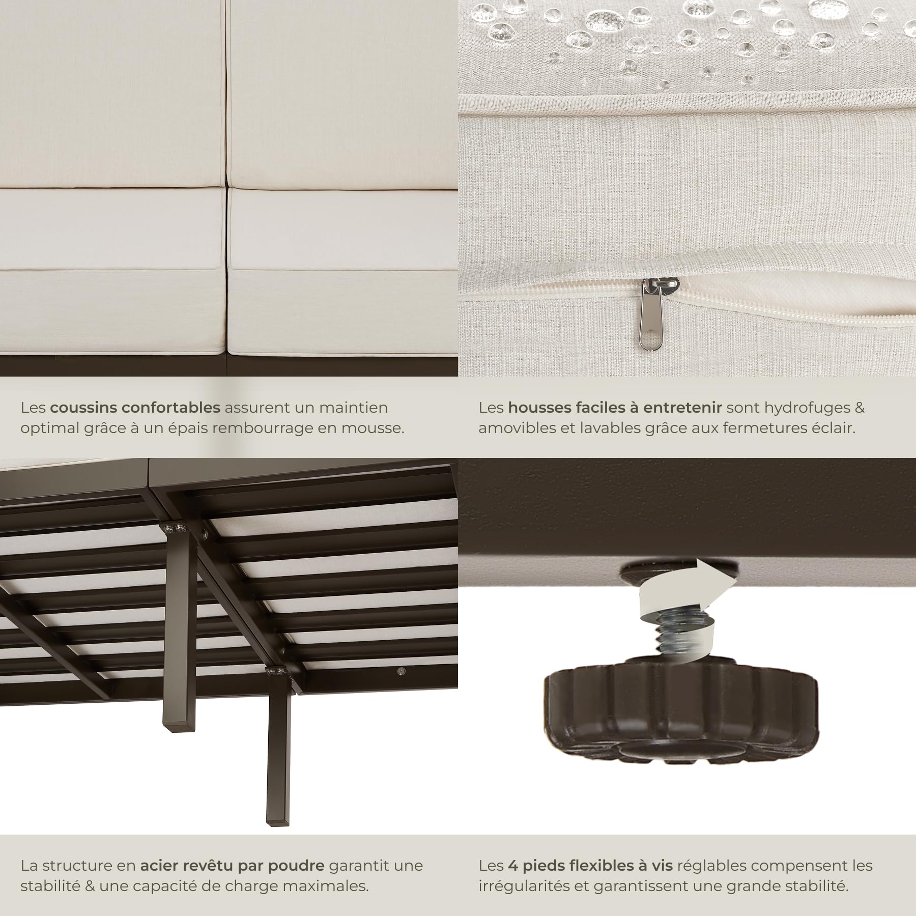 tectake® Salon de Jardin Exterieur Canapé 2 Places Banquette de Jardin Coussins épais Inclus Cadre en Acier laqué époxy Mobilier Canape Exterieur Amenagement Balcon Terrasse Veranda Maison