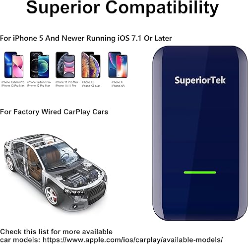 Miniatura 4 de SuperiorTek 50 Adaptador inalámbrico CarPlay para todos los coches CarPlay inalámbrico CarPlay con cable de fábrica convertidor con cable a