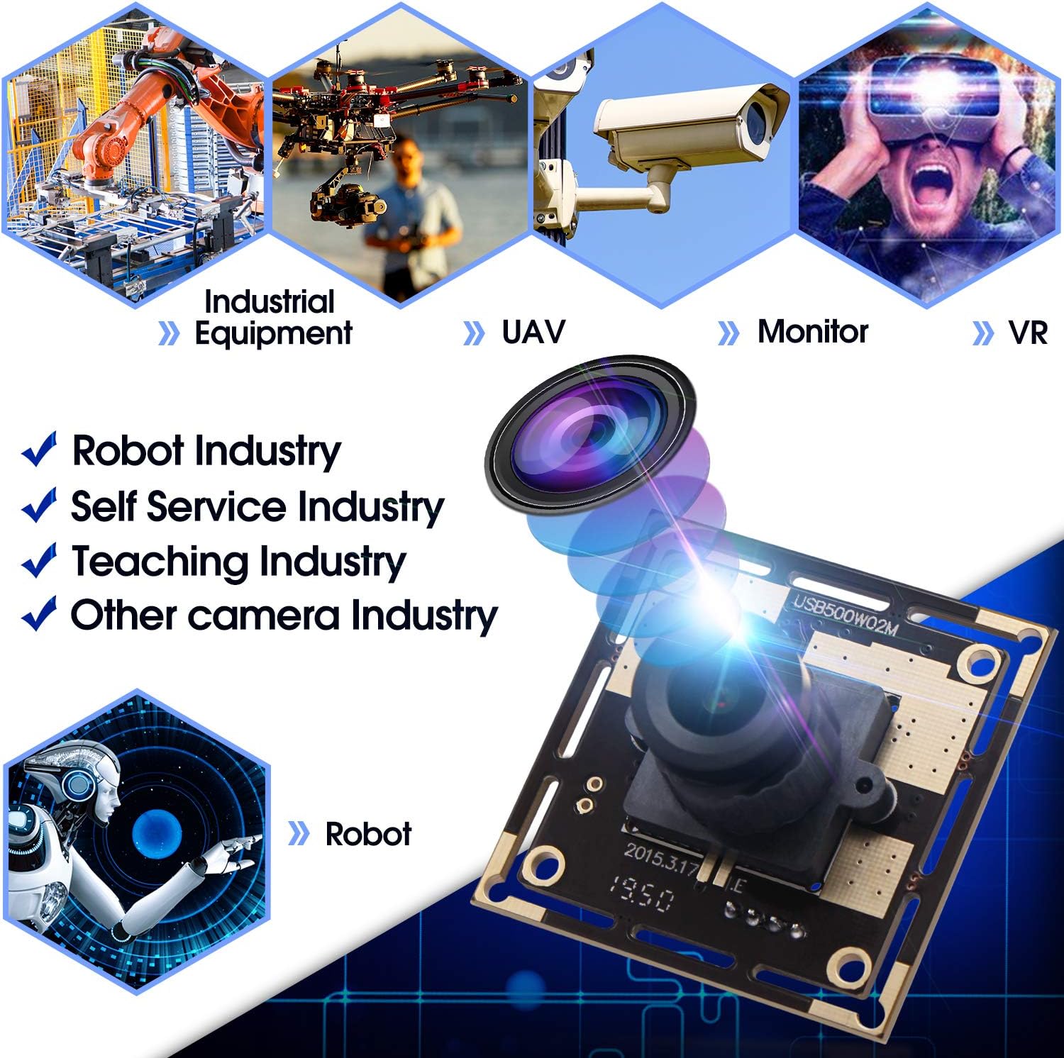 5 Megapixel USB Camera Module HD 2592X1944 Webcamera with CMOS OV5640 Sensor, Machine Vision Mini Webcam for Windows Mac Andriod Linux,Plug&Play,OTG Camera (2.1mm Lens)