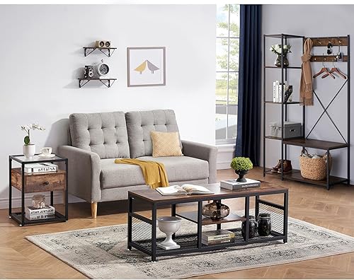 Miniatura 27 de VECELO Mesitas de noche modernas, mesita de noche, mesa auxiliar con mesa de cristal, soporta hasta 66 libras, cajón que ahorra espacio y mesita de