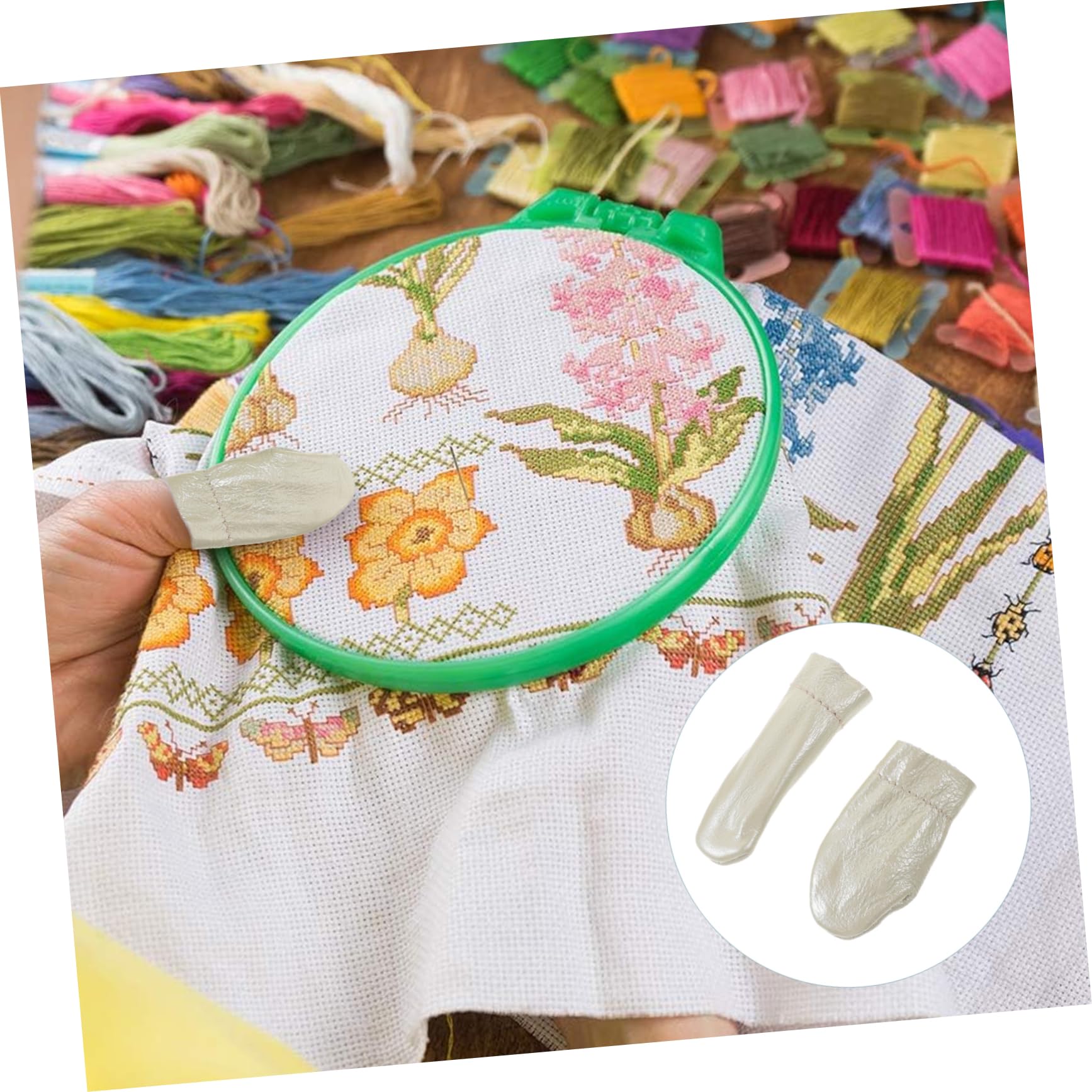 DOITOOL Protectores de Dedos 6 de Cuero Beige Ajustables para Proteger Puntas Dedos Color Aleatorio para Costura y Bordado en Manualidades