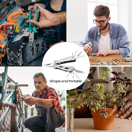Miniatura 3 de Alicates multiherramienta, multiherramienta 12 en 1 para exteriores de acero inoxidable con alicates de acción de resorte, sierra plegable, para