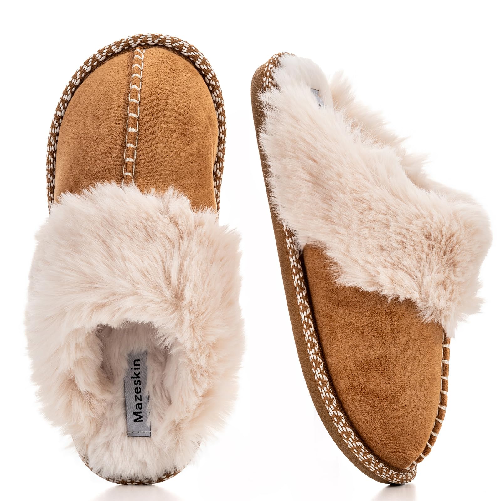 mazeskin Womens Fluffy Memory Foam Slippers Cozy Winter Furry House Shoes with Fuzzy Warm Lining and Non-Slip Rubber