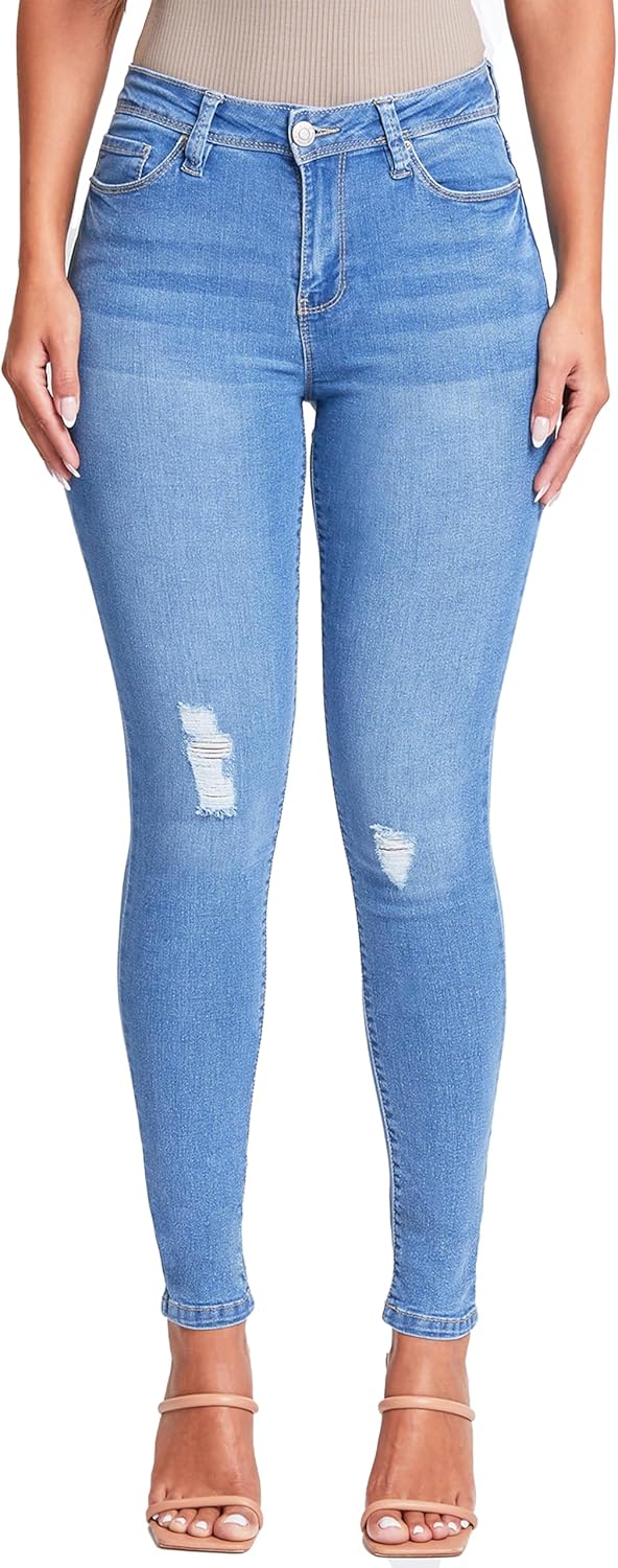 YMI Womens YMI Womens Basic 1-Button High-Rise Skinny Jean Made with Recycled Fibers