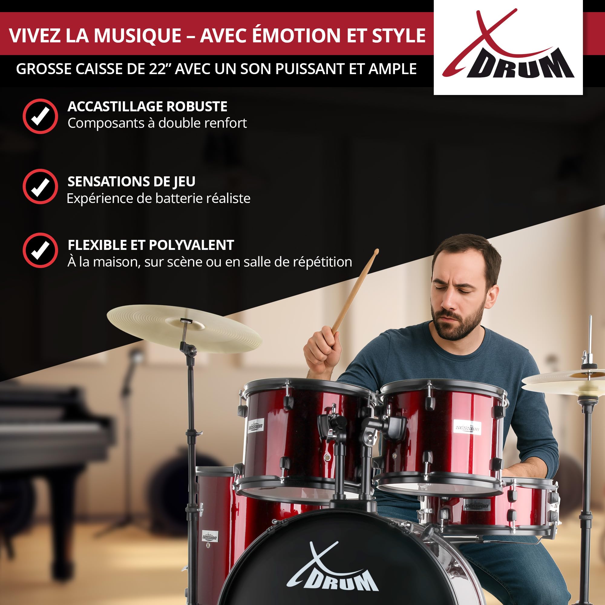 XDrum Rookie 22" Standard Batterie ruby red set complet