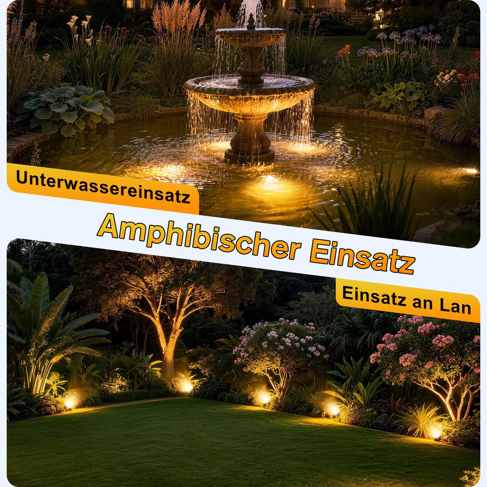 POPOSOAP Teichleuchten, 6-in-1 Warmweiß Unterwasser LED Strahler, IP68 Wasserdicht Landschaftsbeleuchtung, Tauchlichter für Teich, Garten, Terrasse, Brunnen, Pool & Wasserfall Deko