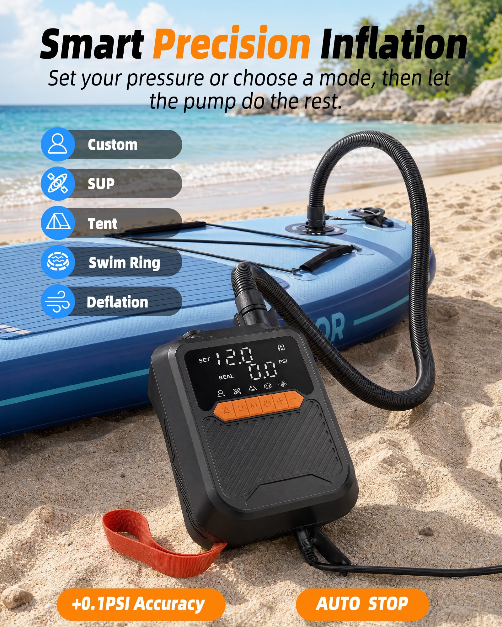 Gonfleur Paddle Électrique 20 PSI,Pompe Sup Électrique Haute Pression avec Connecteur Voiture 12V,Gonfleur Paddle Board Double Étape avec Arrêt Automatique pour Sup,Kayak,Bateau,Tente,Noir