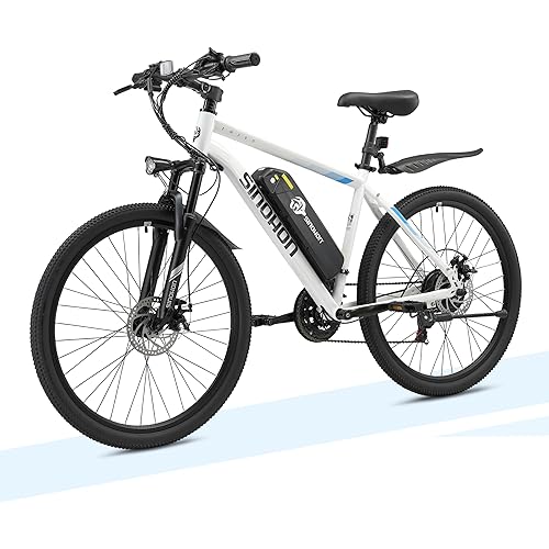EM200 Electric Bike,26’’ Adult E-Bike with Peak 500W Brushless Motor, 40+Miles 28Mph Commuting Electric Bicycle W/ 600Wh Removable Battery, 21-Speed Mountain EBike Lockable Front Suspension