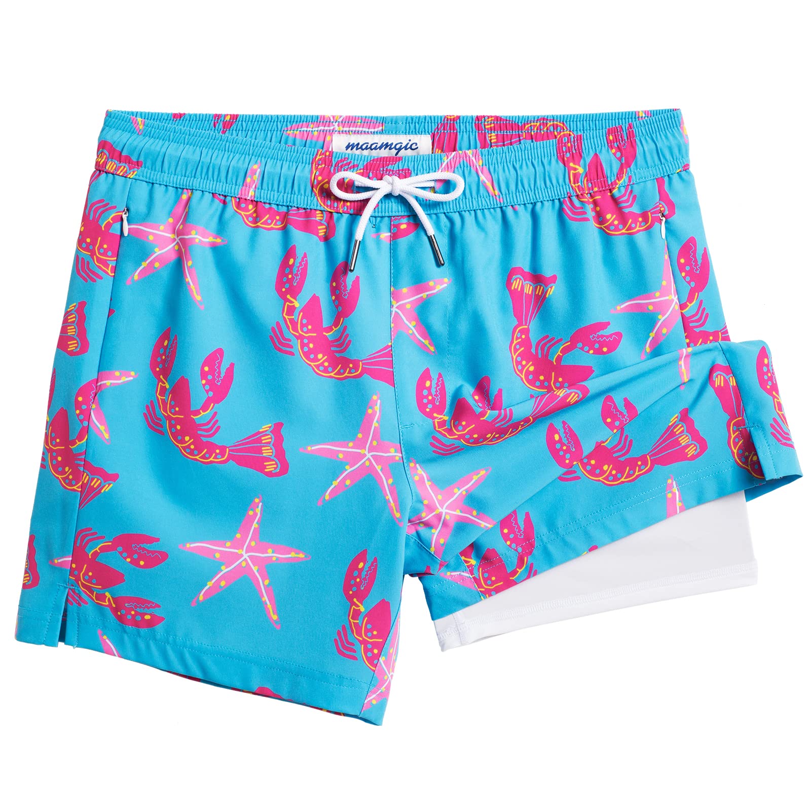 maamgic 5inch Mens Swim Trunks with Compression Liner 2-in-1 Swimming Shorts Stretch Quick Dry with Zipper Pockets