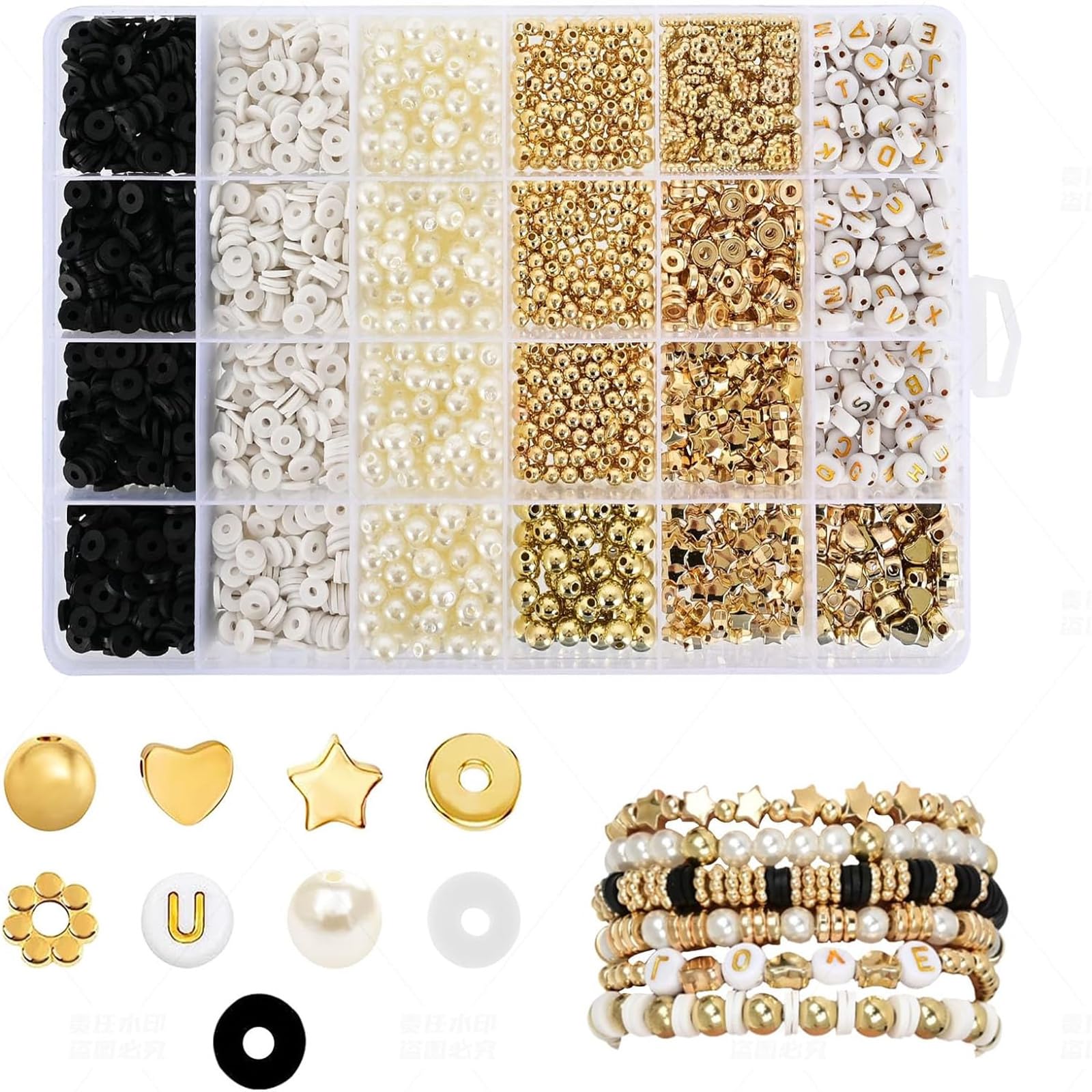 AtRyx Bracelet Making Kit - 2580pcs Clay Beads, Pearls, Gold Letter Beads, Spacer Beads for Jewelry Making - DIY Kit for Bracelets, Necklaces, Earrings