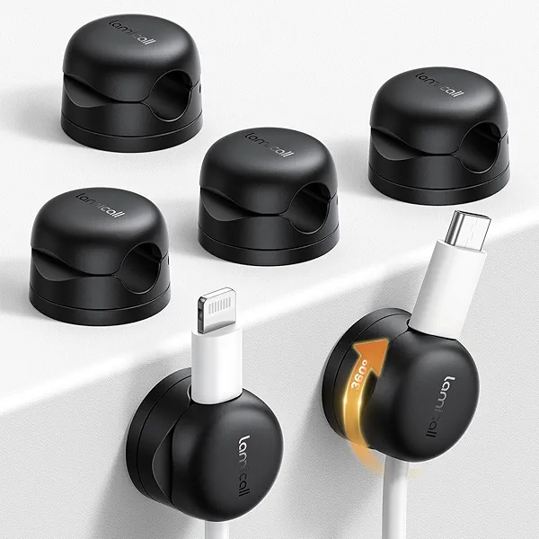 6Pack Rotatable Cord Organizer, Spring Cable Clips - Lamicall [1s Lock] Cord Holder, Desk Phone Charger Cable Management, No-Residue Adhesive Wire Organizer Keeper for Nightstand, Office Accessories