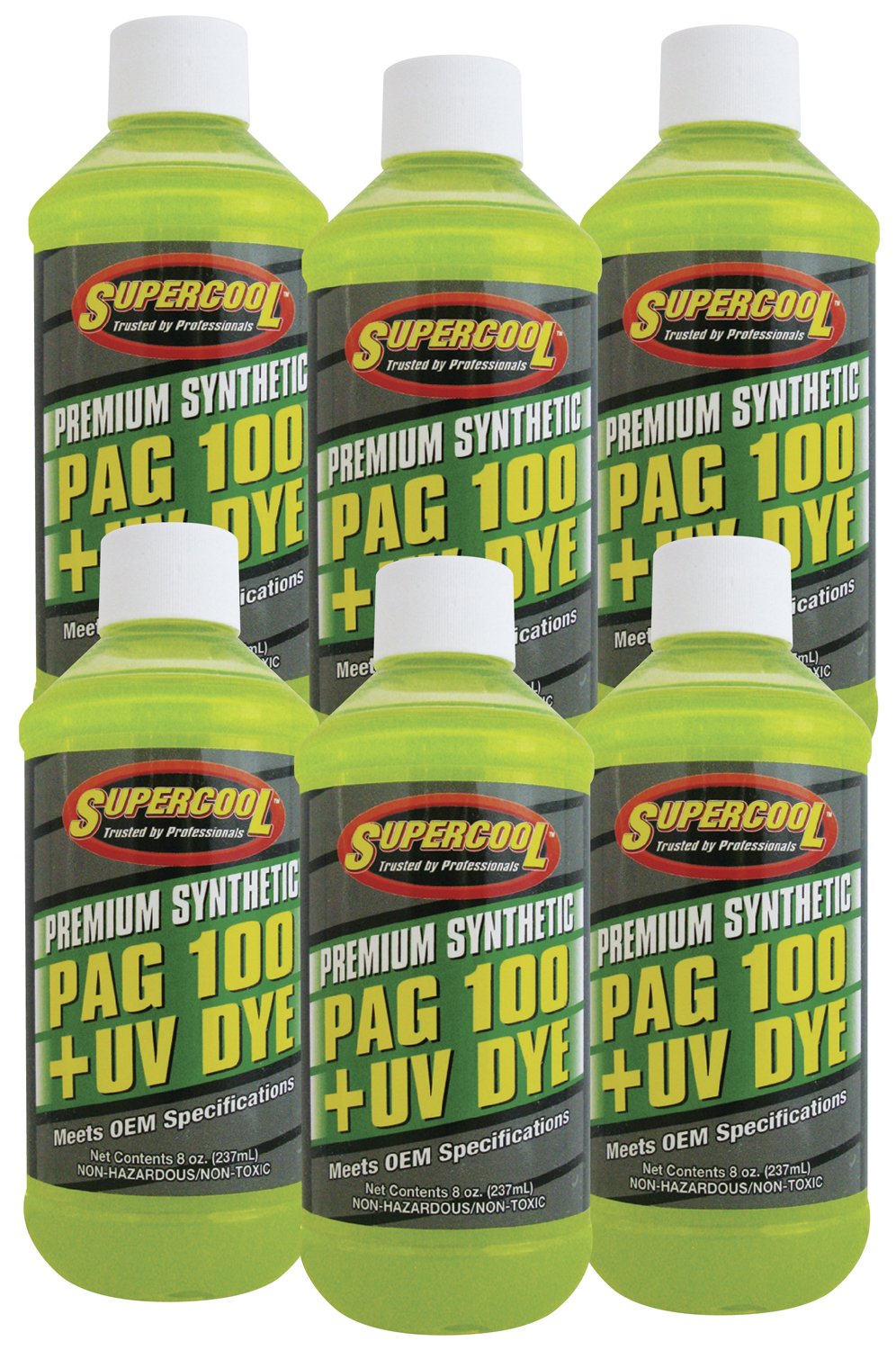 P100-8D-6CP PAG Oil 100 Viscosity with U/V Dye 8oz 6-Pack