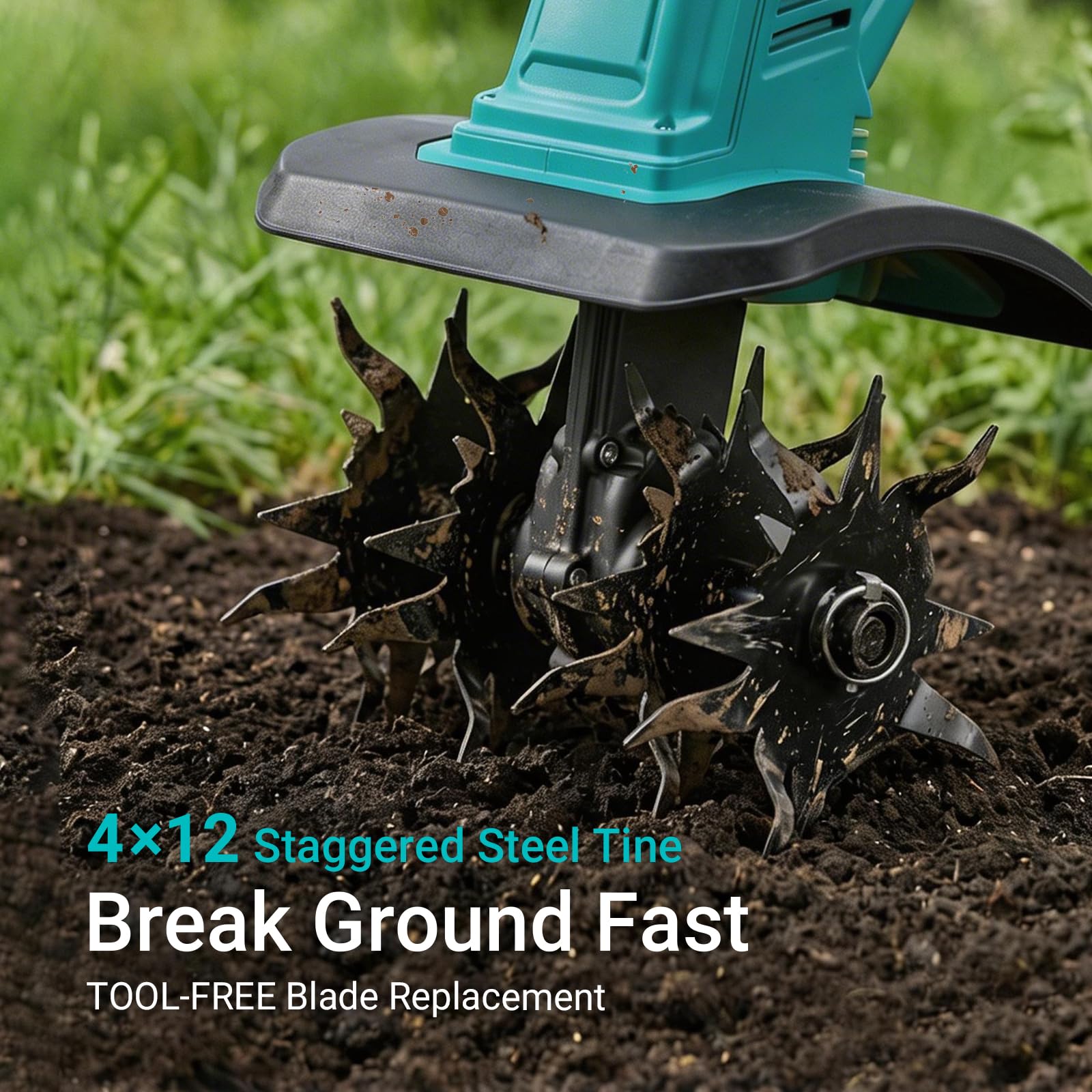 Cultivador de jardín inalámbrico compatible con batería Makita de 18 V (solo herramienta), motocultor eléctrico sin escobillas plegable con ruedas ajustables, azul