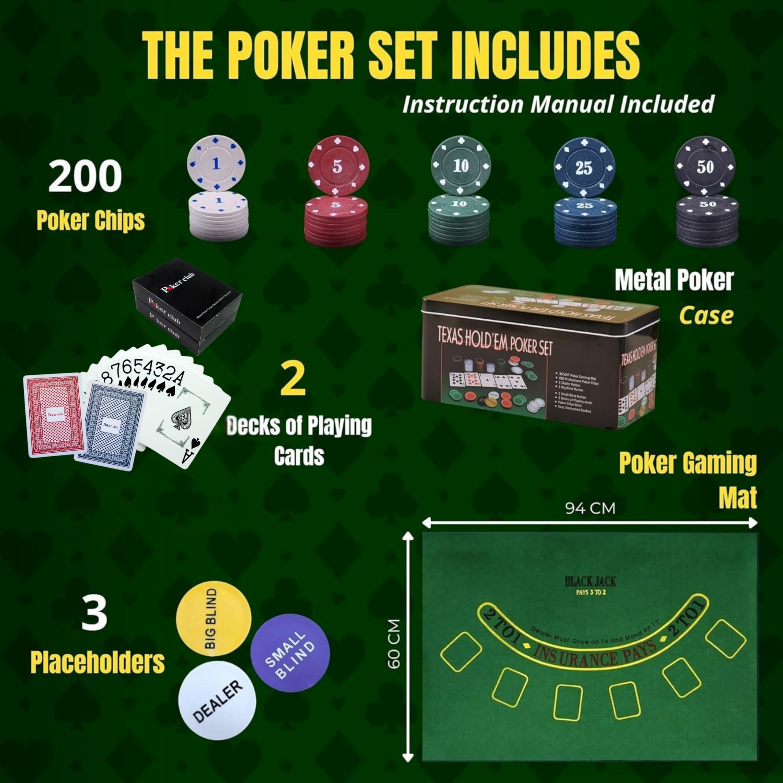 Jeu de Poker Kit Complet avec Tapis. Cartes de Poker Durables et Malette Poker. Devenez le Maître du Hasard avec ce Set de Poker de Luxe. Élégance dans Chaque Carte et Maîtrise dans Chaque Paris.