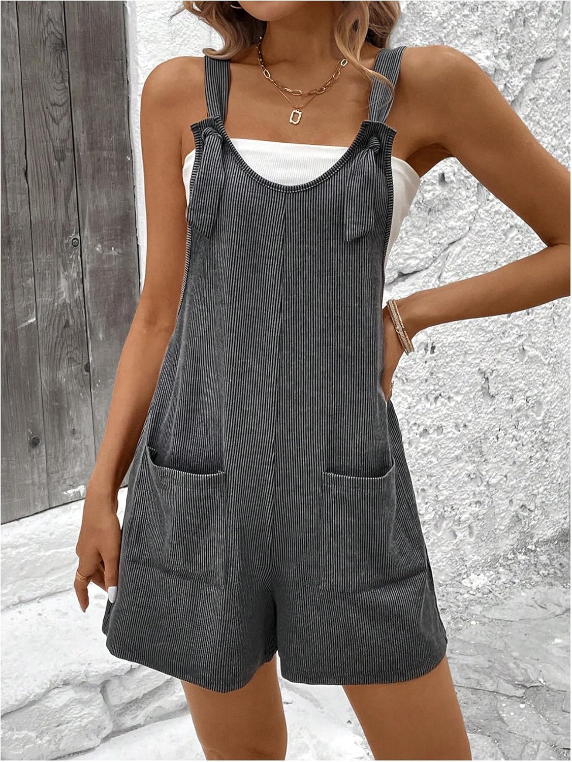 Milumia Women's Tie Front Romper Sleeveless Wide Leg Jumpsuit Going Out Outfit with Pockets - Image 5