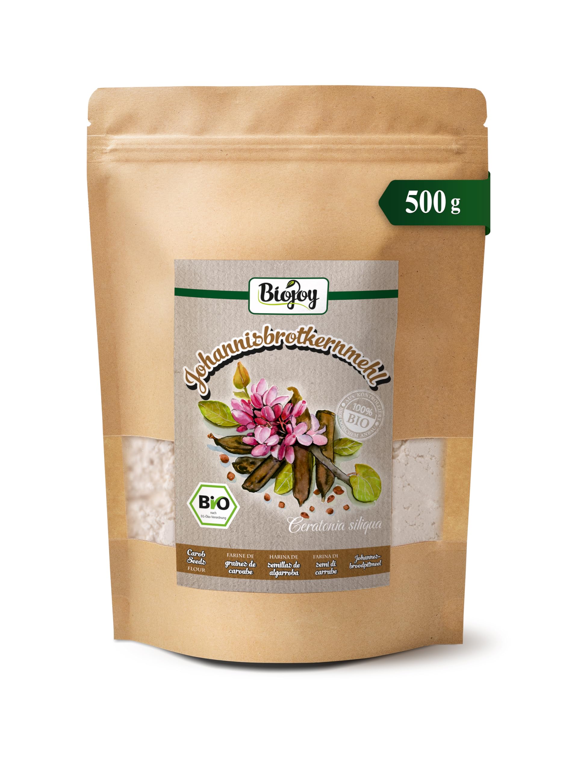 Biojoy Organiczna Mąka z ziaren karobu (Ceratonia siliqua) (500 g)