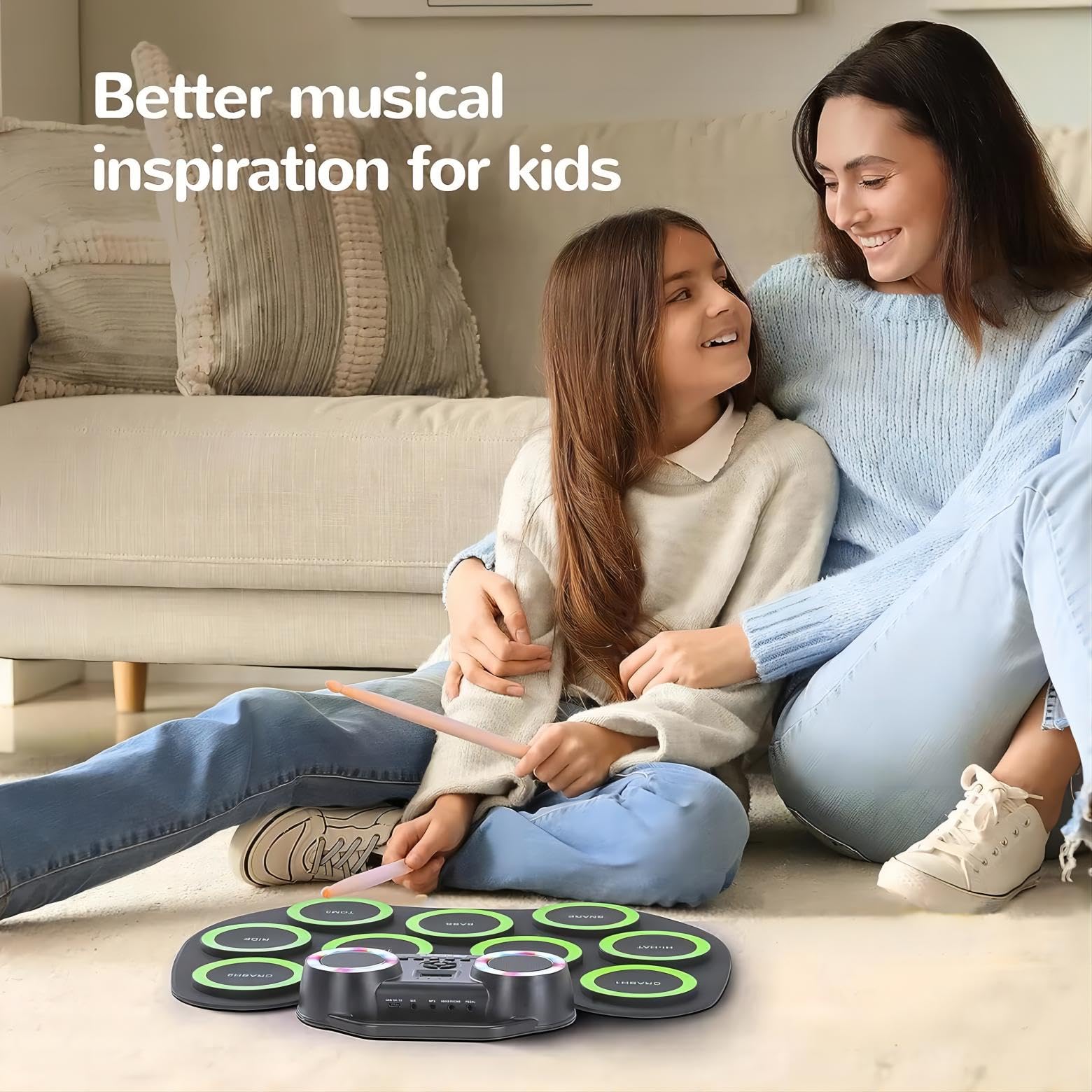 Electronic Drum Set 9Pads with LED Lights, Bluetooth Electronic Drum, Roll-Up Drum Pad, Built-in Dual Speakers, Headphone, Holiday Birthday Gift for Kids Adults