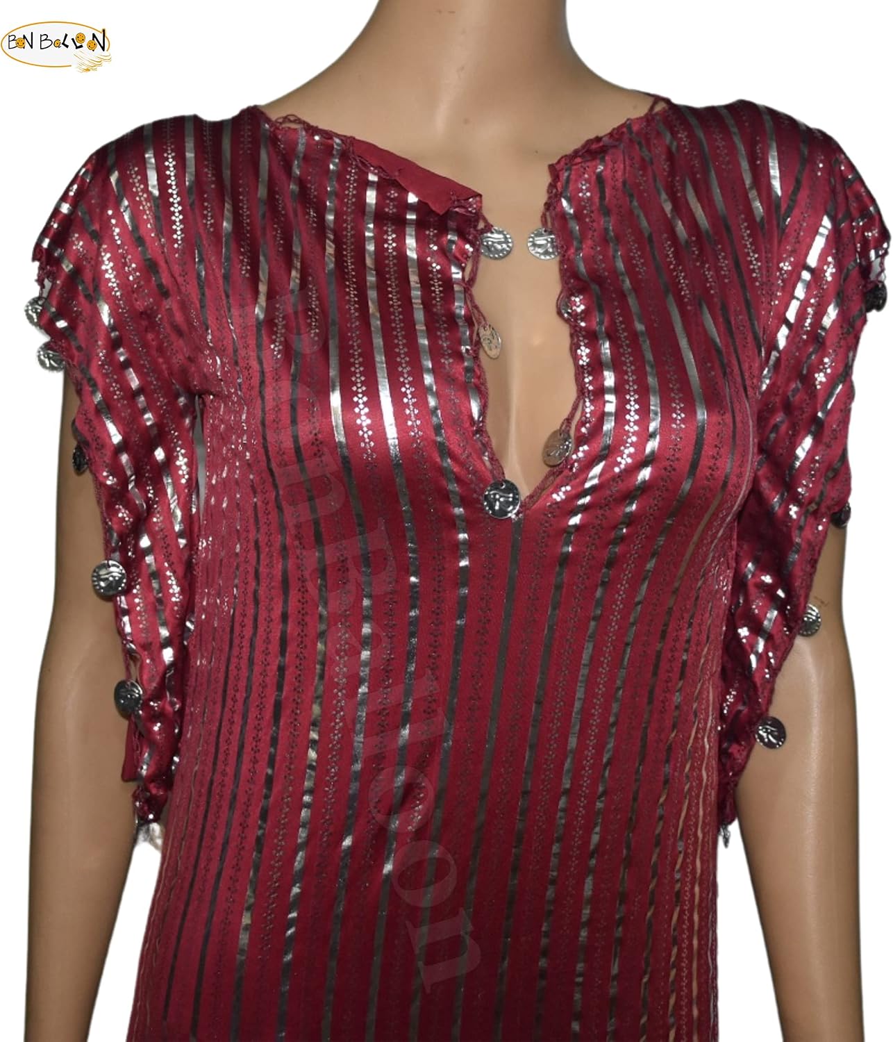 Egyptian Belly Dance Nancy Stretchy Folkloric Dancing Outfit Galabeya Oriental Abaya Dress Dresses Costume Baladi Saidi Fallahi Carnival Sequins Handmade Bellydance Women (Dark Red X Silver)