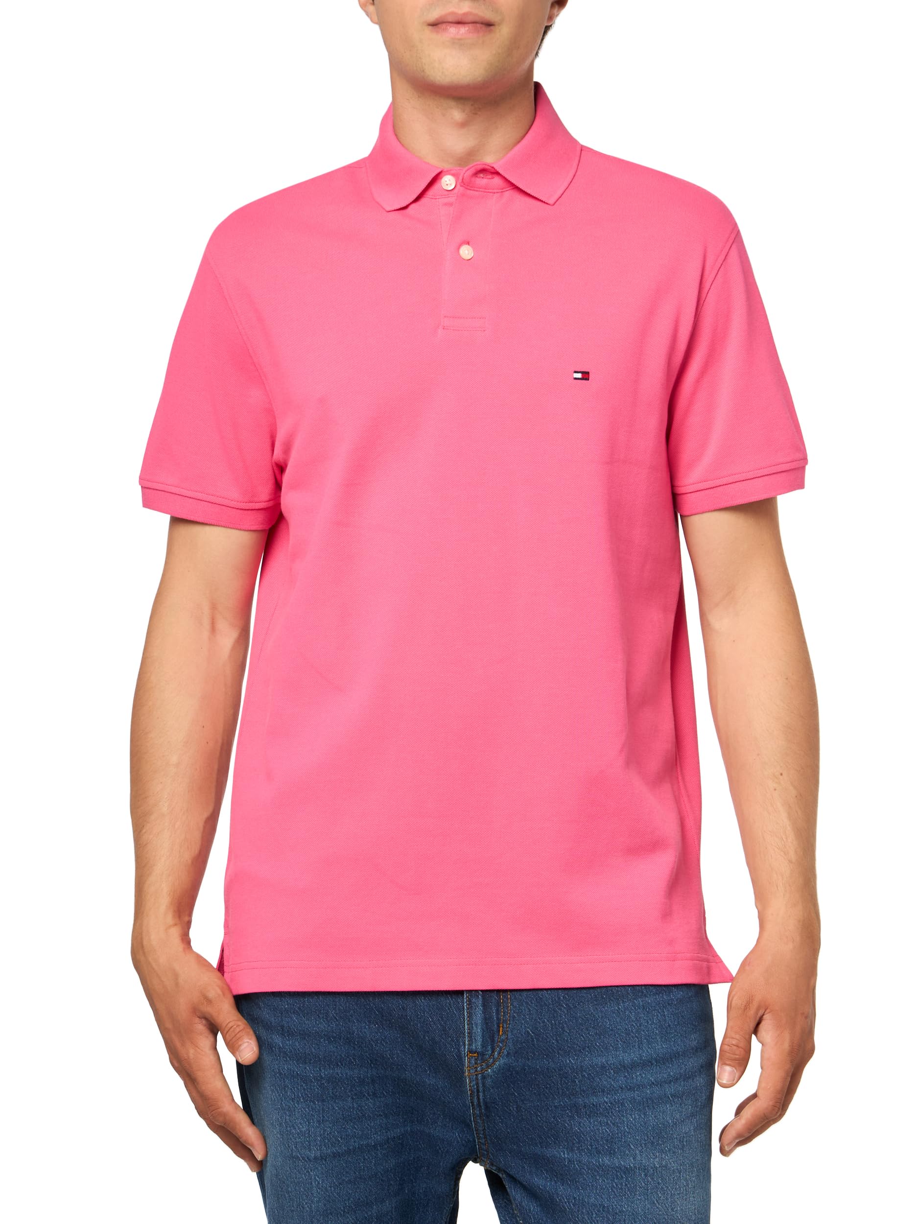 Tommy Hilfiger Men's Short Sleeve Polo Shirts in Classic Fit with Stretch and Organic Pique Cotton