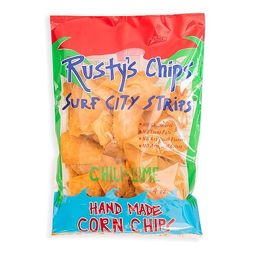 Rusty's Surf City Strips - Chips de maíz - Chips saludables de chile y lima para un bocado rápido - Chips sin gluten, sin conservantes, paquete de