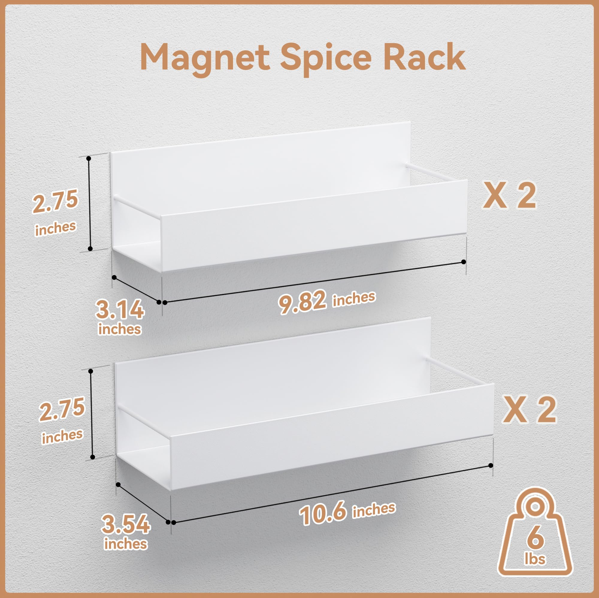 Magnetisches Gewürzregal Für Kühlschrank – 2 Stück, Weiß, Trägt Bis 5,4 Kg, Mit Erhöhten Kanten