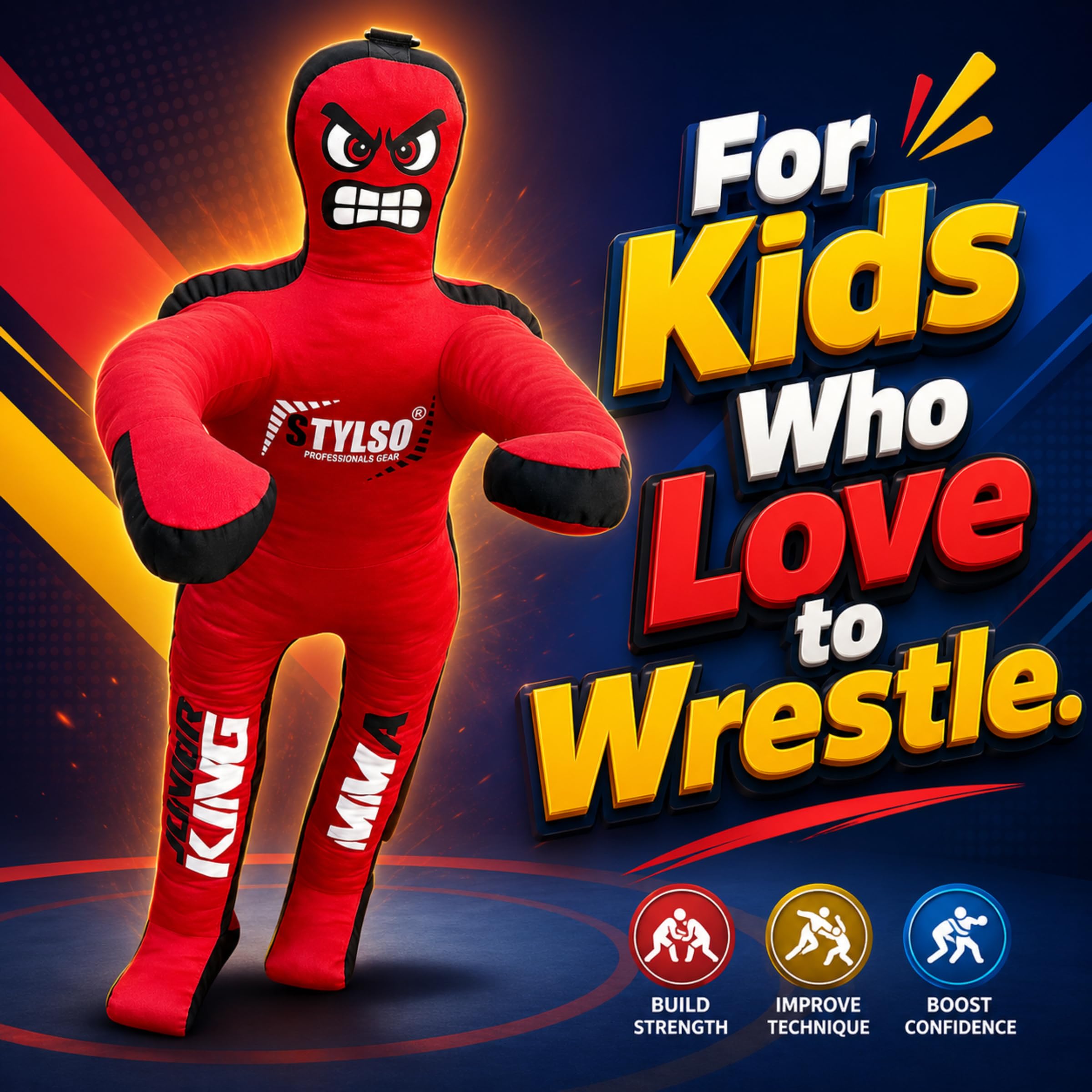 Chupete de Lucha Libre sin Relleno para niños – El Mejor compañero de Entrenamiento para agarrar Jiu Jitsu BJJ MMA Judo – Libera tu potencial con Nuestro compañero de Boxeo Juvenil sin Relleno (Rojo,