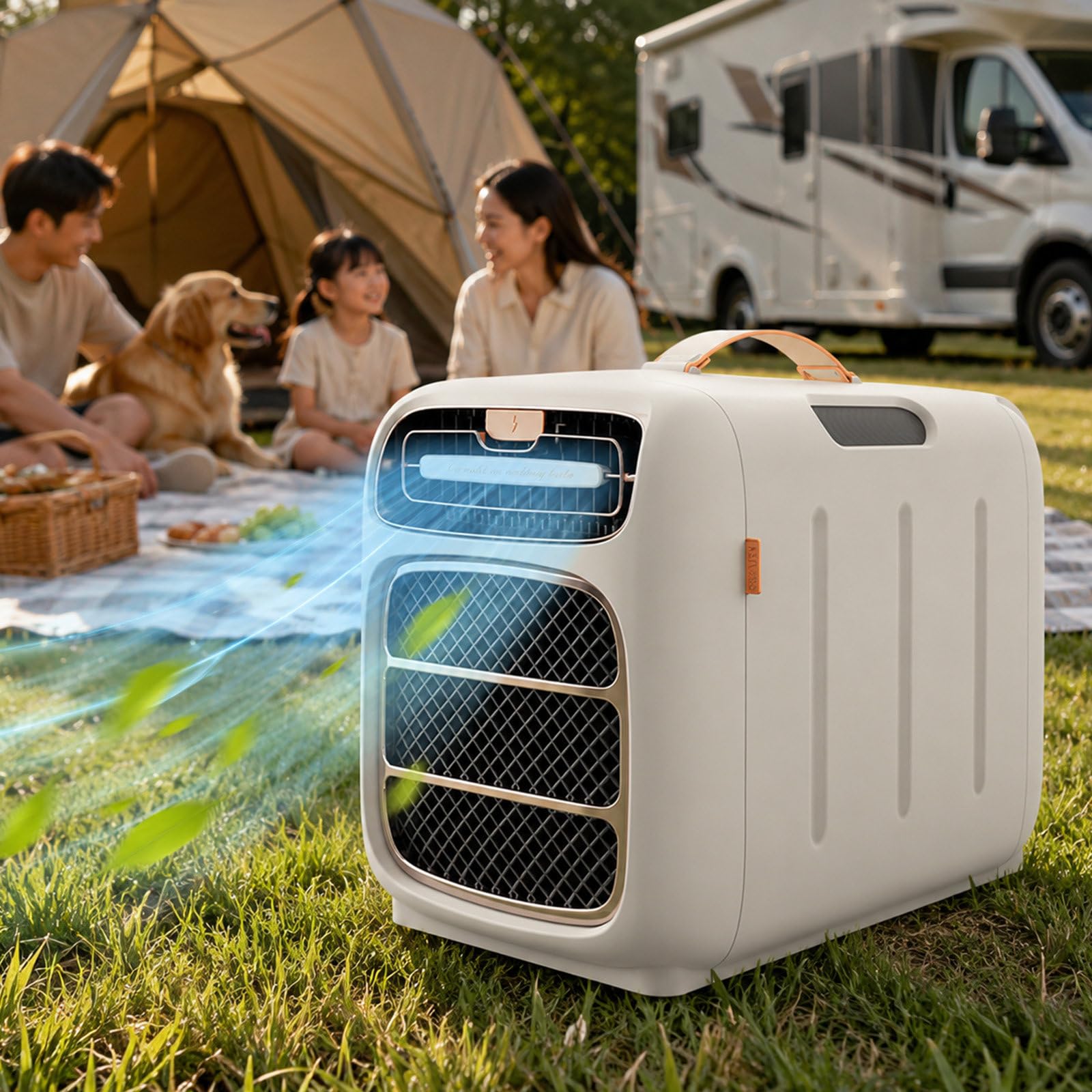 QJJML Camping Air Conditioner Tent Air Conditioner, 1400W Quiet Portable Air Conditioner with 4 Modes & Adjustable Air Outlet, Campervan Air Conditioner for Motorhome RV Outdoor Camping Small Rooms