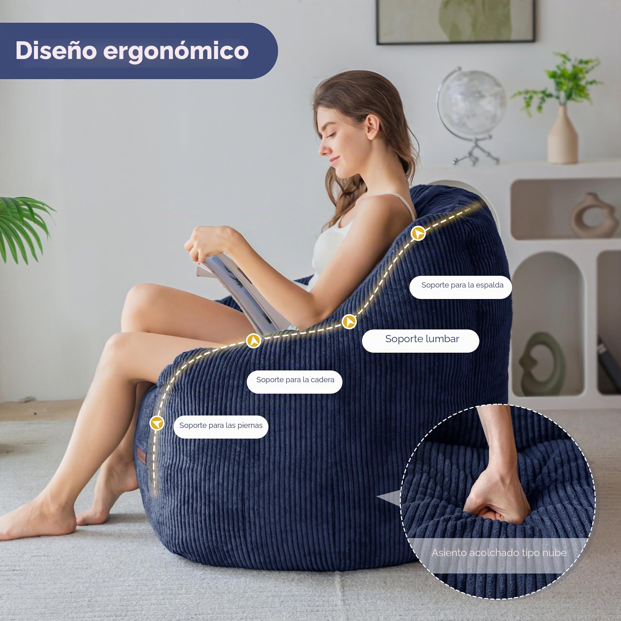 MAXYOYO Sillón Puff Sofá Puff con Relleno, Acogedor Sillón de Sala para Adultos y Niños, Sofá de Suelo Relleno para Leer en Dormitorios