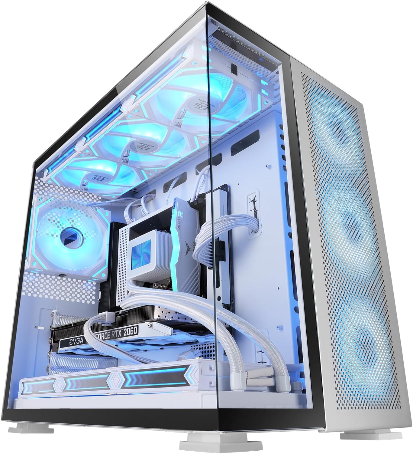 MARSGAMING MC-NOVA2 Gaming Case Custom XXL E-ATX, Continuous Double Annealed Glass Without Frame, Full Support Liquid Cooling, Aviation Aluminium 2 mm, Double Chamber, USB-C, White
