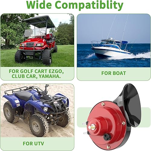 Miniatura 4 de 10L0L Kit universal de bocina de carrito de golf de 12 voltios para Yamaha, EZGO, Club Car - Interruptor de botón de montaje en piso, kit de bocina