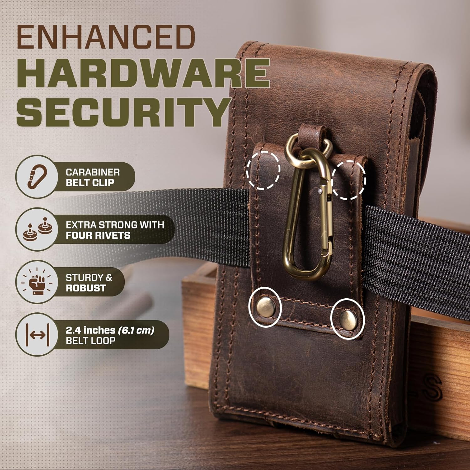 Hengwin Genuine Leather Cell Phone Holster Fits for iPhone 17 Pro 16 15 14 13 Pro Samsung Galaxy S25 S24 S23 Magnetic Closure Smartphone Holder Case with Belt Clip Phone Pouch (Coffee) - Image 5