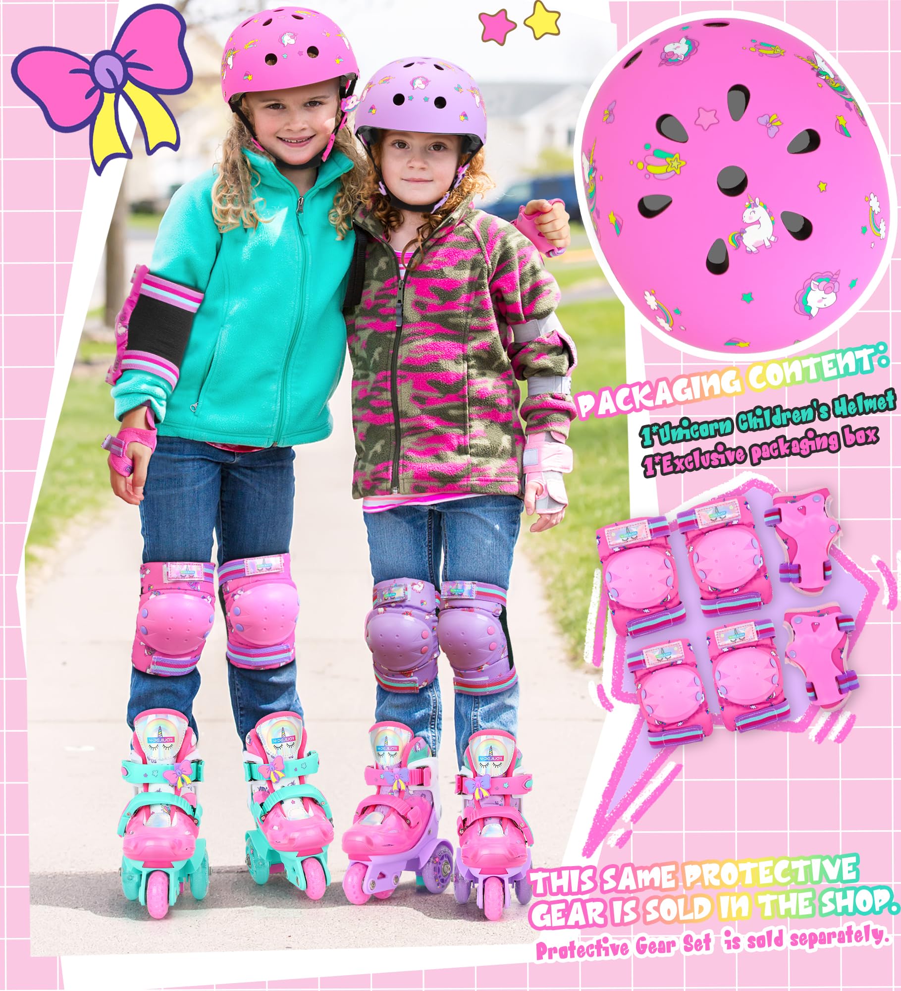 Unicorno Casco per Bambini Bicicletta Regolabile Casco Protettivo per Ragazza Monopattini Skateboard Ciclismo Pattini
