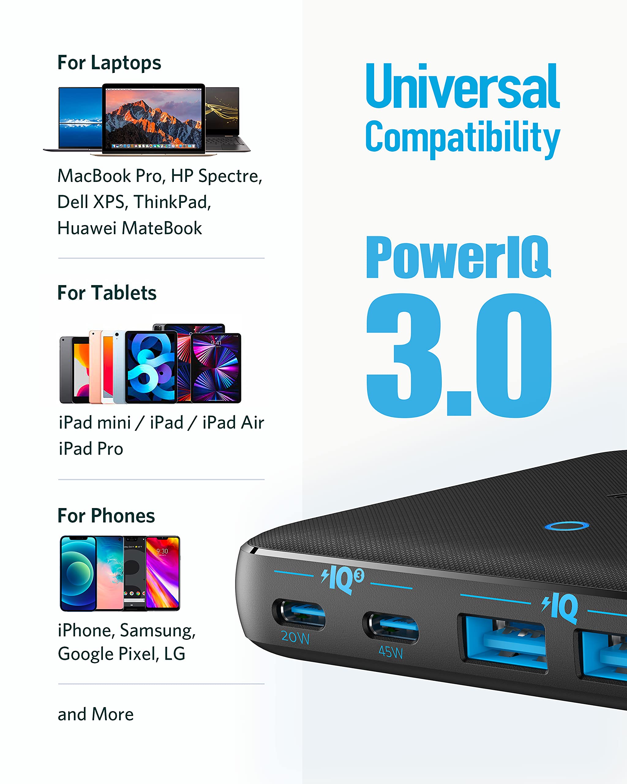 Anker PowerPort Atom III Slim Caricatore USB-C (65W Max), 4 porte PIQ 3.0 & GaN, per laptop, iPad Pro, iPhone, Galaxy, Pixel
