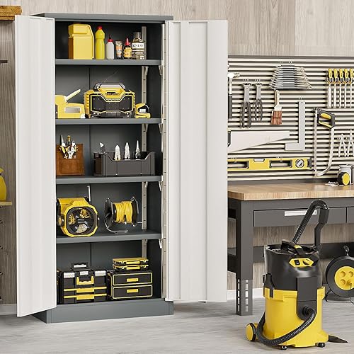 Miniatura 4 de YESHOMY Armario de almacenamiento de metal con 2 puertas y 4 estantes ajustables, organizador de archivos de acero con cerradura de 71 pulgadas para