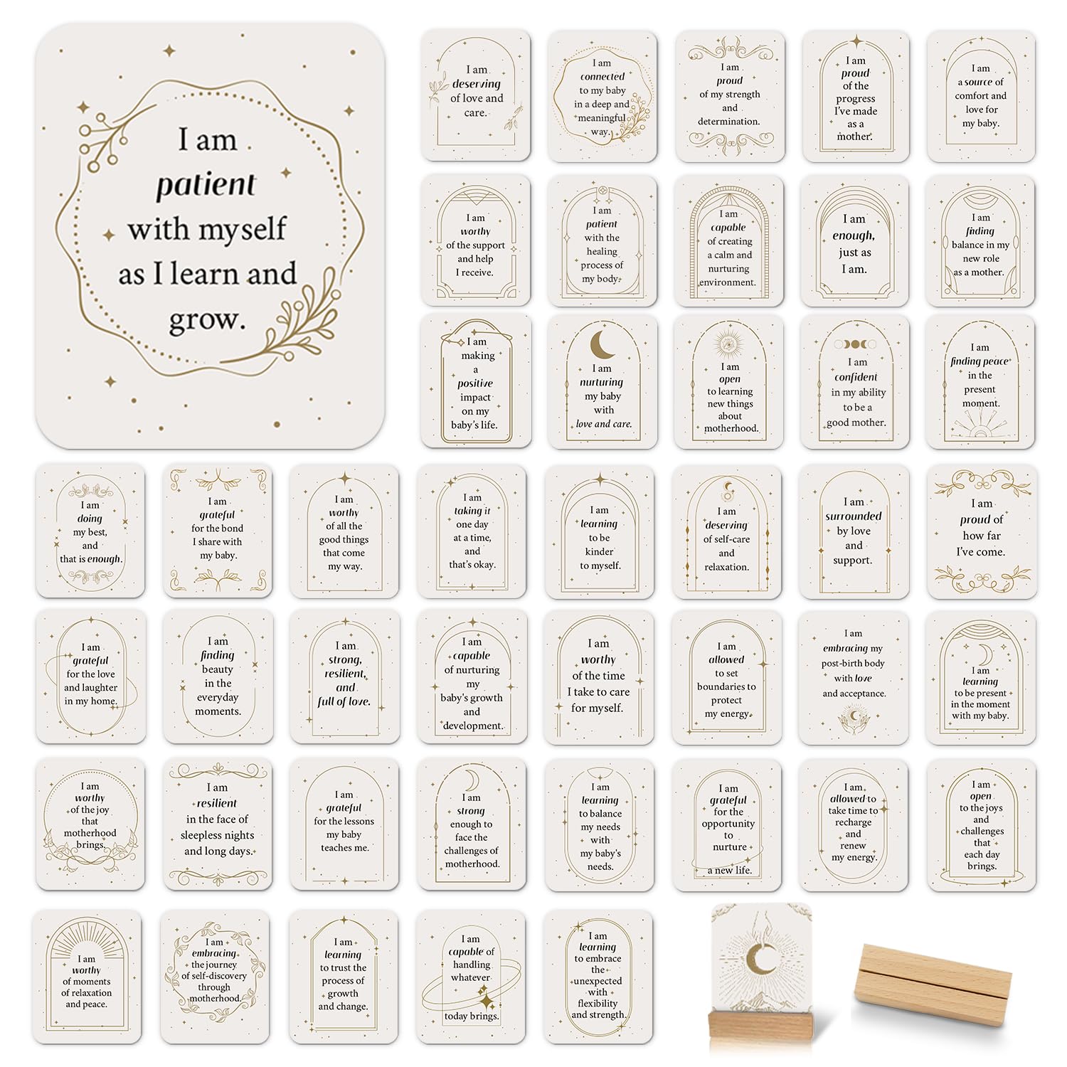BIROYAL New Mom Gift with Empowering Messages, Mothers Day Gifts, New Mom Essentials, 45 PCS Affirmation Cards for Post Partum/Postpartum, Pregnancy Affirmation Cards with Wooden Stand (Elegant)