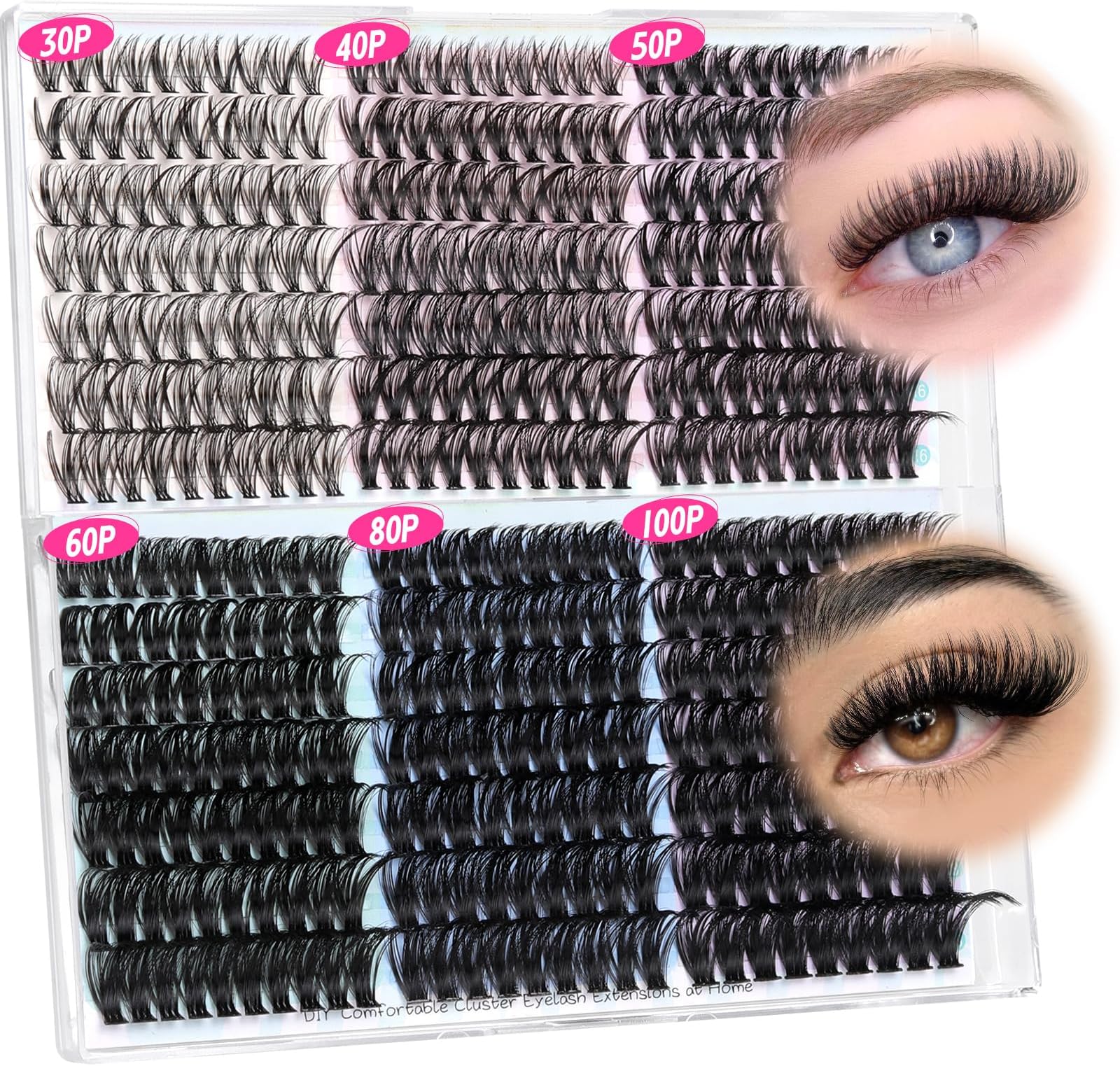 Lash Clusters Wispy Eyelash Clusters D-curly Individual Lashes Extension 420PCS Cluster Lashes 30D+40D+50D+60D+80D+100D Mixed Volume Cluster Eyelash Extensions 10-18MM Lashes Clusters for Beginners