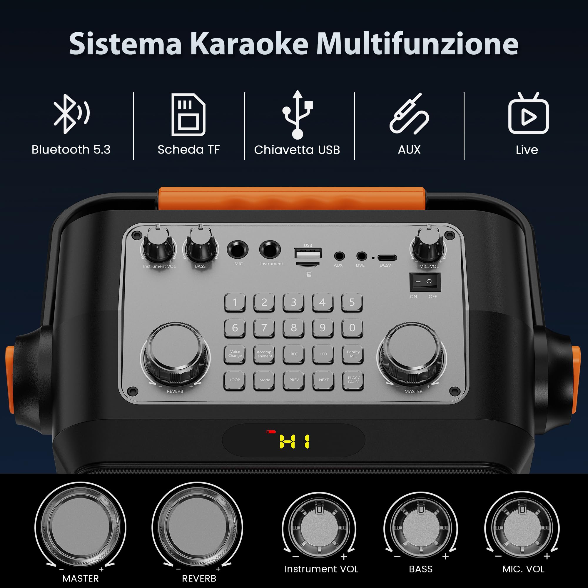 JYX Karaoke con 2 Microfono, 5.3 Cassa Bluetooth, Canta tu 12+ Ore di Riproduzione, Altoparlante con Luci DJ, Cassa Karaoke Professionale per Feste a Casa e all'Aperto, Supporto REC, TWS