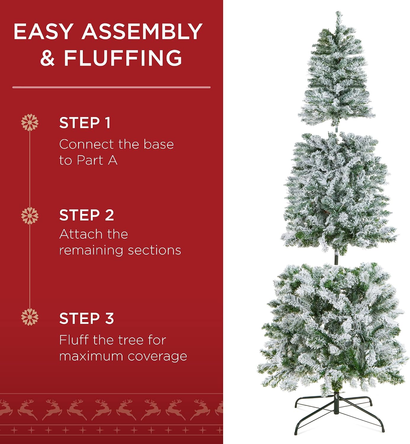Best Choice Products Pencil Christmas Tree 12Ft Pre-Lit Artificial Snow Flocked Slim Skinny Christmas Tree Holiday Decoration w/ 950 Clear Lights