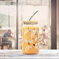 Vista 6 de Iced Coffee Cup with Bamboo Lids and Straws 16 oz Mason Jar Cups & Iced Coffee Tumbler with Lid and Straw Glass Cups for Iced Coffee, Boba Cup