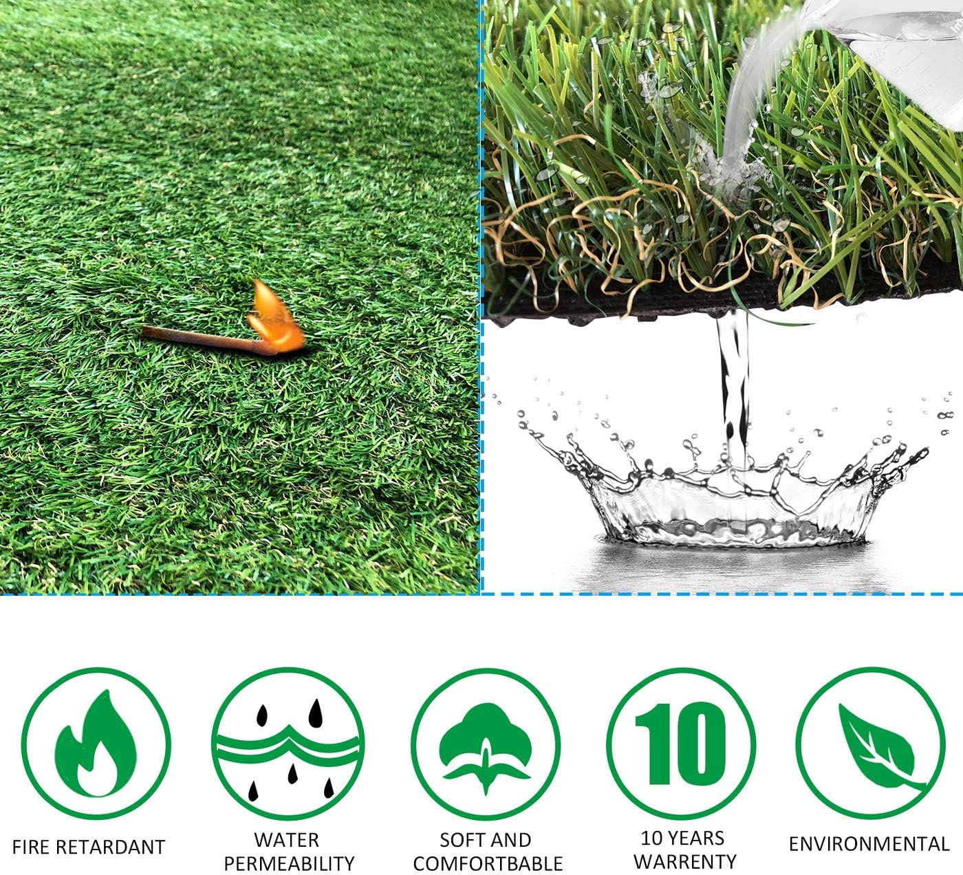 Petgrow Artificial Grass Rug 6.5 FT x10 FT(65 Square FT), Realistic Indoor Outdoor Garden Lawn Landscape Patio Synthetic Turf Mat- Thick Fake Faux Grass - Image 2