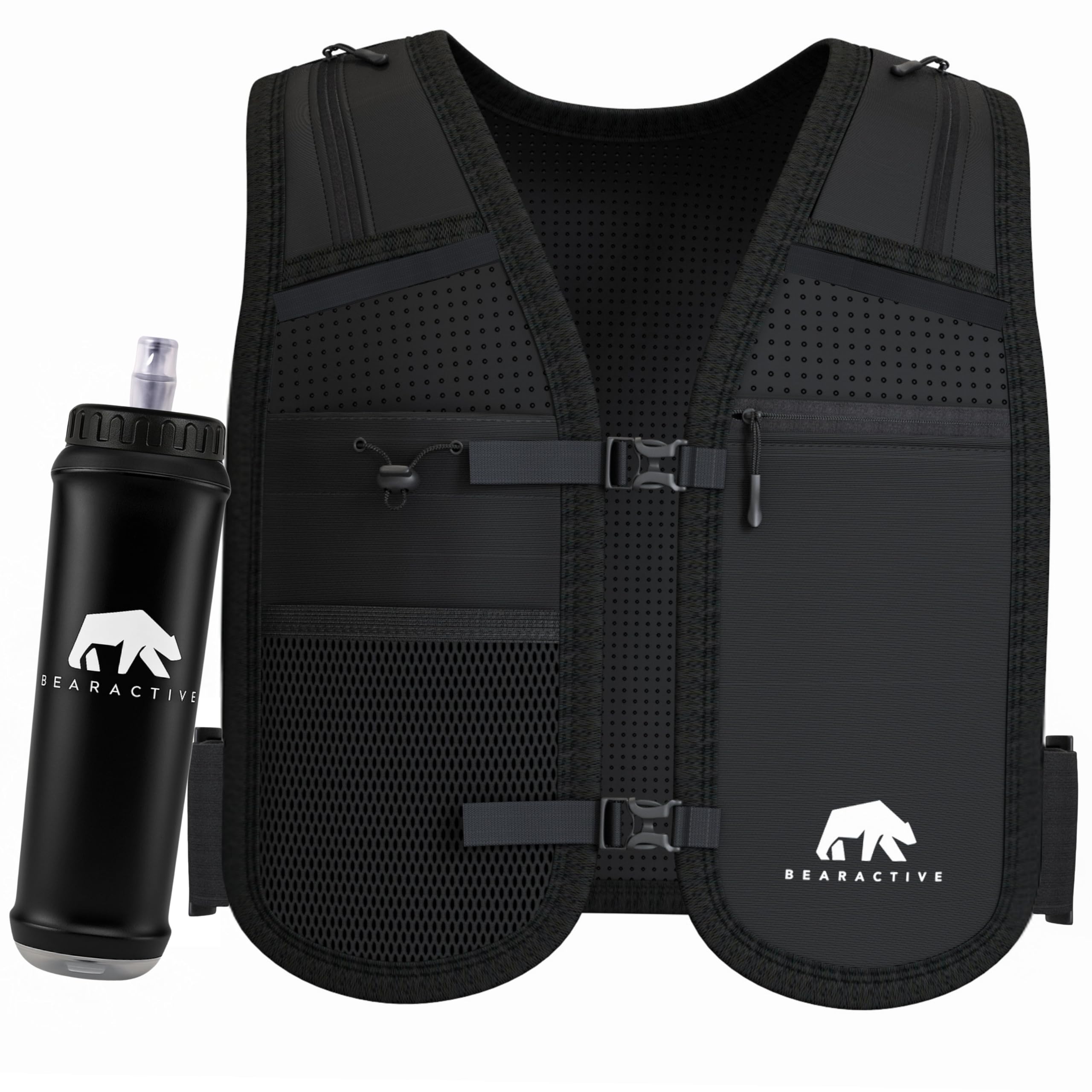 Running Phone Holder with 500ml Running Water Bottle - Adjustable Strap and 6 Pockets - Running Hydration Vest, Running Vest Women & Men - Running Gifts