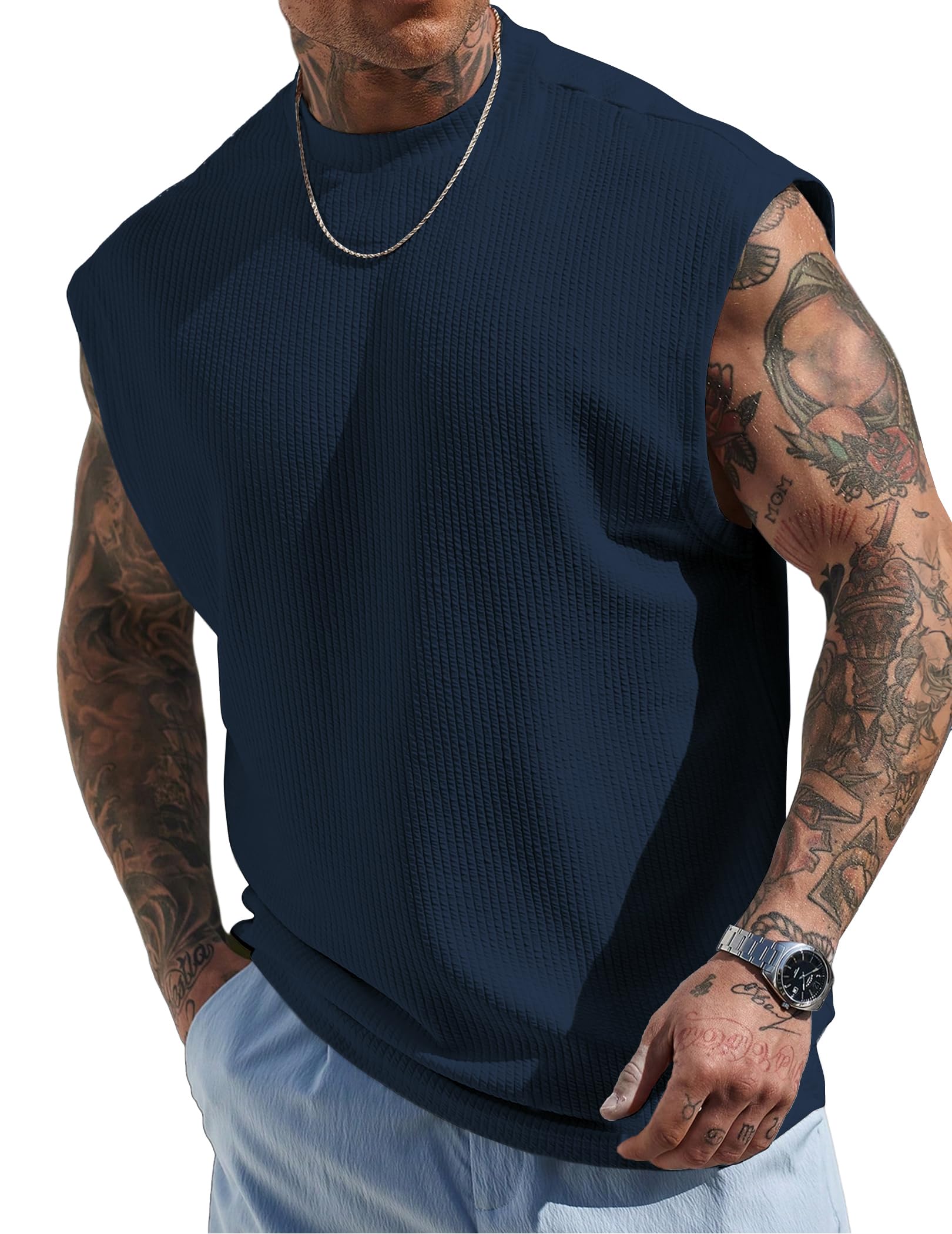 JMIERR Tank Top Herren Textur ärmellose Baggy T-Shirts Workout Muskel Unterhemd Oversize Fit Streetwears S-3XL