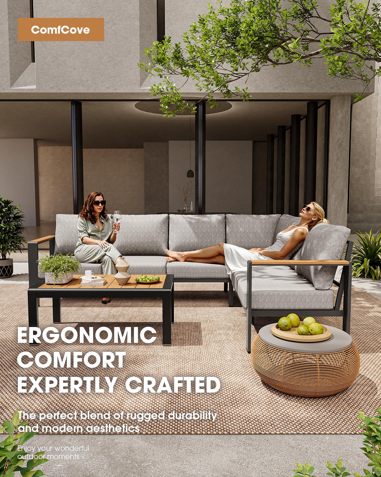 The Best Outdoor Sectionals in 2026 1 ComfCove Aluminum Outdoor Patio Furniture Set 6 Seats, Outdoor Sectional Corner - product photo