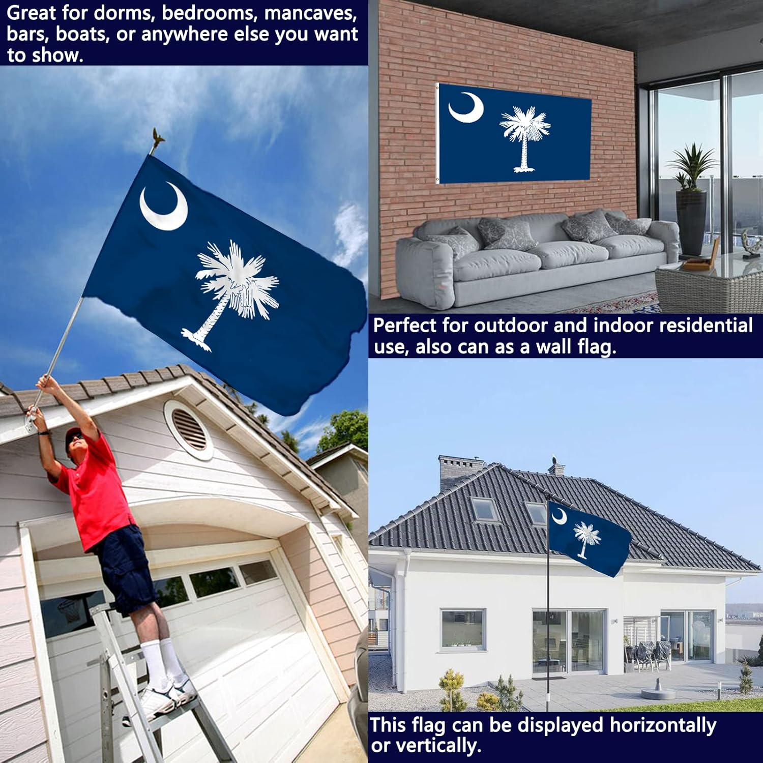 South Carolina Flag 3x5 Outdoor Double Sided- Heavy Duty SC State Flags with 2 Brass Grommets Palmetto State Flag - Image 2