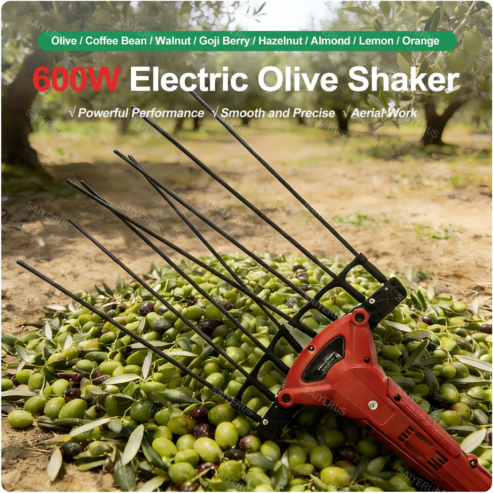 Cosechadora de Aceitunas Eléctrica de 600W con Pértiga Telescópica de 175-270cm, Recolectora Vibratoria de Frutos de Gran Altitud para Dátiles, Granos de Café, Castañas, Nueces, Bayas Goji