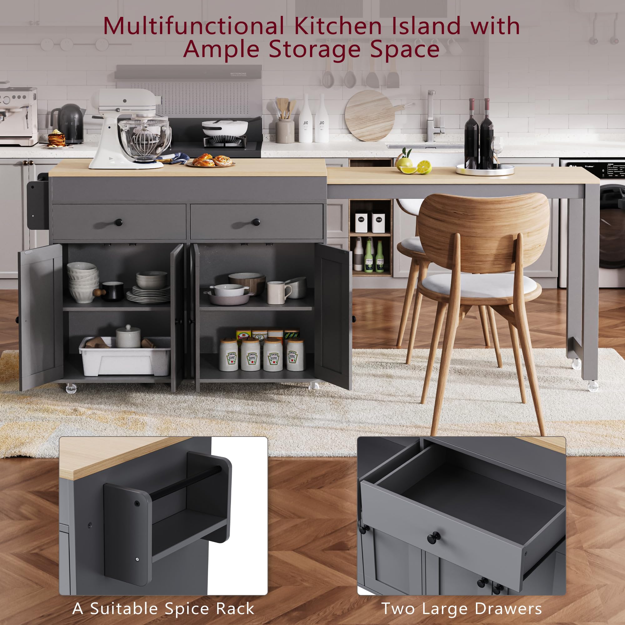 Merax 74 5 Kitchen Island With Extendable Dining Table Rolling | Desertcart INDIA