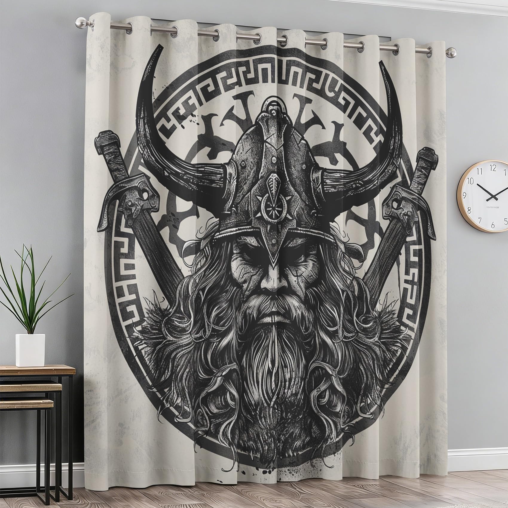 Rideau occultant contre le vis à vis et le froid motif viking isolant à oeillets