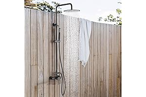 Wall Mounted Outdoor Shower Kit, Height Adjustable Rain Shower, Matte Black